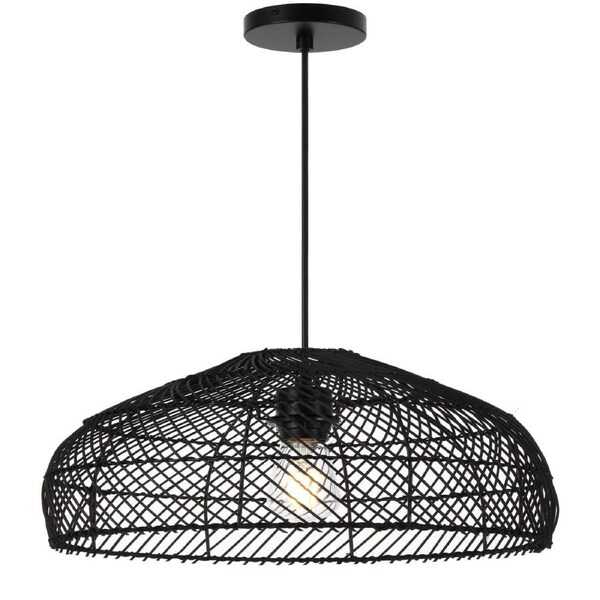 Vitaform TFS Black Rattan Pendant Light with E27 Socket and 1.5m Cable Suspension