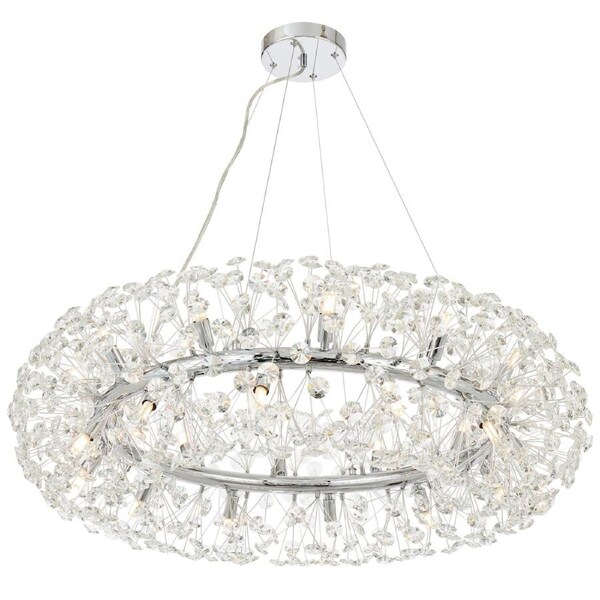 Faro TFS 24-Light Chrome Chandelier with Clear Crystal Detail for Large Spaces