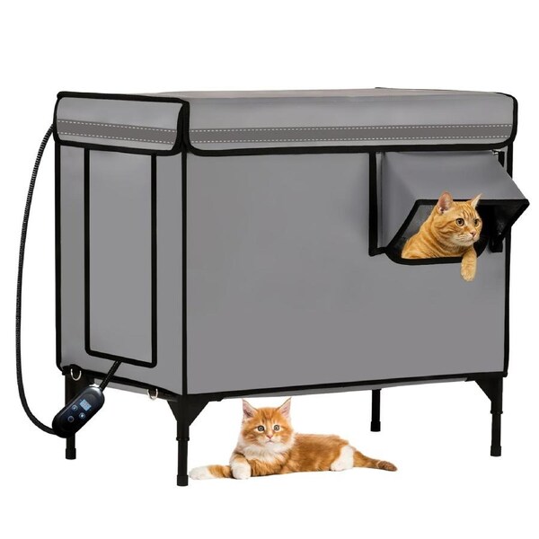 Advwin Heated Cat House for Outside with Heating Pad