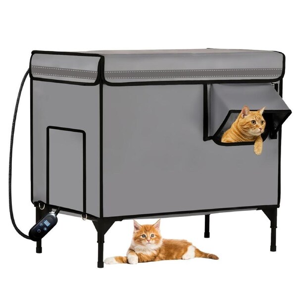 Advwin Heated Cat House for Outside with Heating Pad