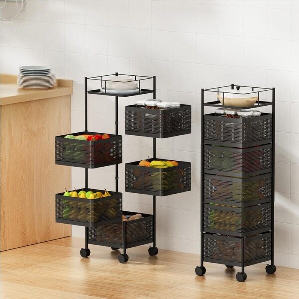 5-Tier Artiss Storage Trolley Kitchen Cart Rack Shelf Wheels Black