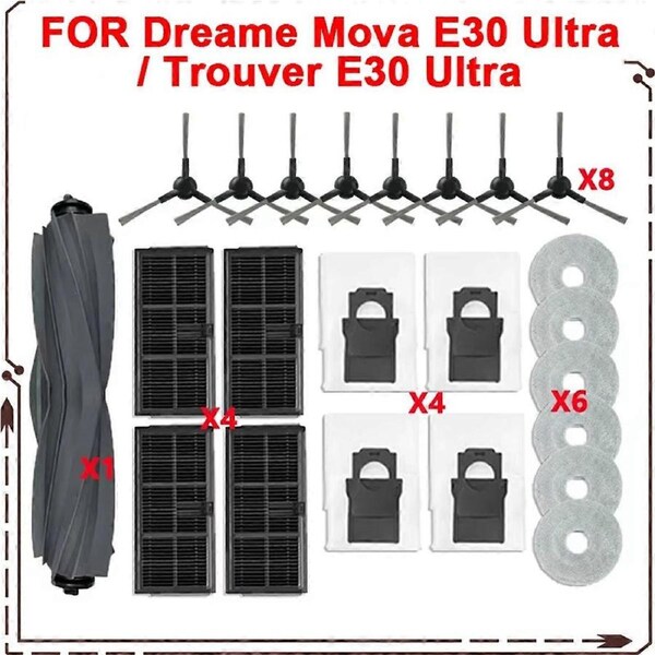 For E30 Ultra /Trouver E30 Ultra Vacuum Parts Main Tricut Roller Side Brush Hepa Filter Mop Cloth Dust Bag