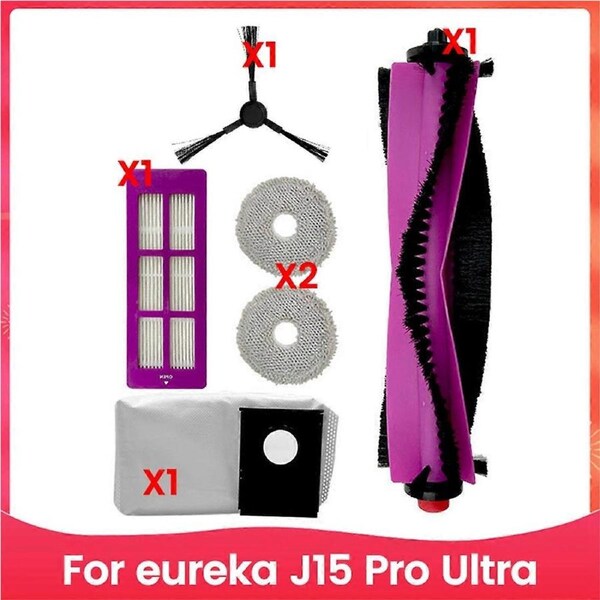 For J15 Pro Ultra Accessories Kit Side Brush 1, Mop Pad 2 Pcs, Roller Brush 1 Pc, Filter 1 Pc, Dust Bag 1 Pc
