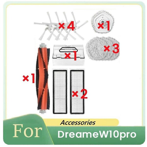 12 Pcs for W10 Pro Vacuum Cleaner Accessories Kit Main Side Brush Filter Mop Cleaner Parts Replacement