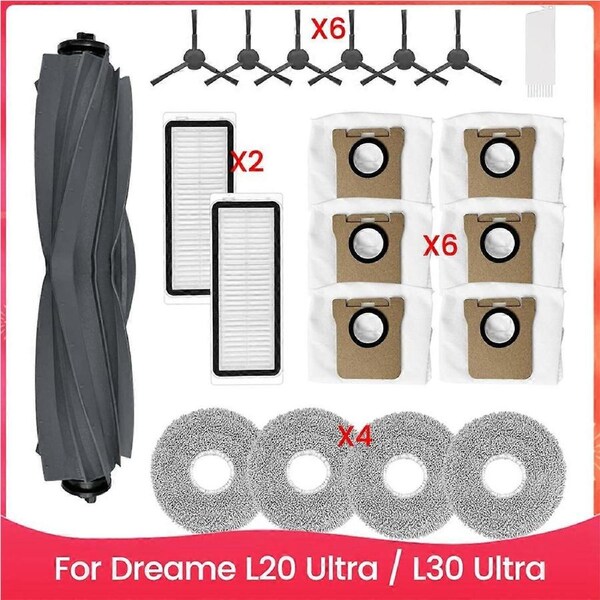 For L20 Ultra / L30 Ultra Robot Vacuum Cleaner Accessories Kit Main Side Brush Hepa Filter Mop Cloth Dust Bags