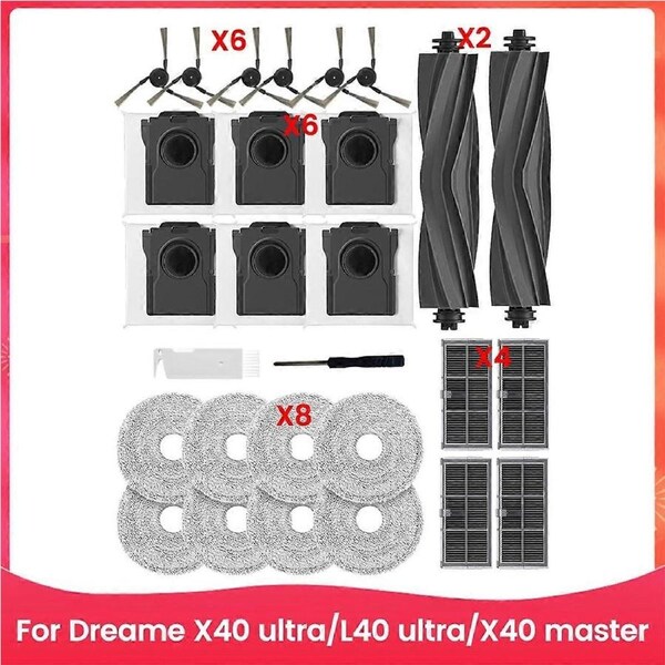 Replacement Part for X40 Ultra/L40 Ultra/X40 Master Vacuum Cleaner Main Side Brush Hepa Filter Mop Pad Dust Bags