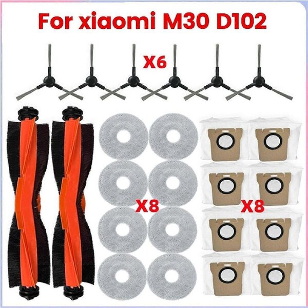 For M30 D102 Vacuum Replacement Parts Main Roller Side Brush Hepa Filter Mop Cloth Dust Bags Accessories