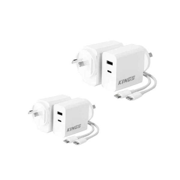 2x Kings 65W USB Charger - USB C and USB A Output - Included USB C Cord - Gallium Nitride (GaN) Technology - Compact and Lightweight