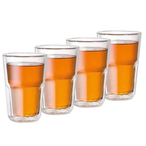 4 Pack Baccarat Double Wall Glasses - Coffee Tea Cocktail Mocktail Beer Juice Drinkware - Hot Cold Drinks 345ml