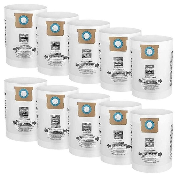 10 Pack VF2005 Collection Filter Bags for 9066200 10-14 Gallon Type F + Type I, Replace Part 90662