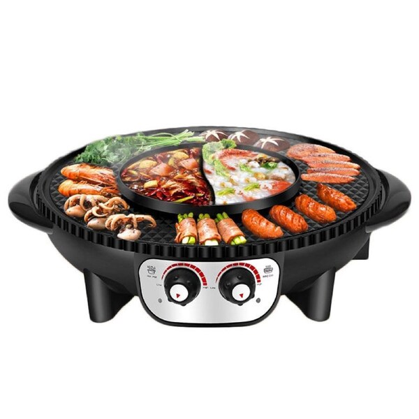 Nevenka Electric Hot Pot and Grill with Temperature Control 2-in-1 Cooker-Black