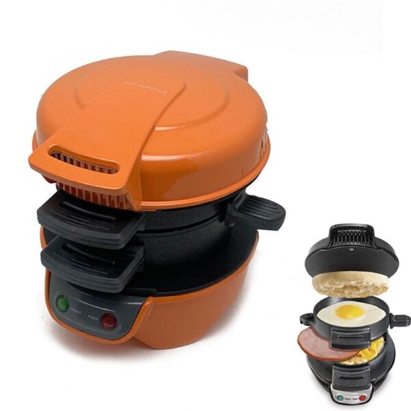 Nevenka Electric Sandwich Maker Non-Stick with Egg Cooker Ring for Waffles-Orange