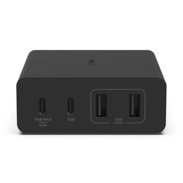 Belkin BoostCharge Pro 108W USB-C (PD 3.0) 4-Port GaN Wall Charger - Black, 2 x USB-C, 2xUSB-A, Compact Laptop Charger, 2 Years Warranty