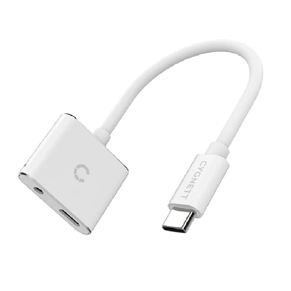 Cygnett Essentials USB-C to 3.5MM Audio & USB-C Female Fast Charge Adapter - White, Wide- Ranging compatibility, 2 Years Warranty