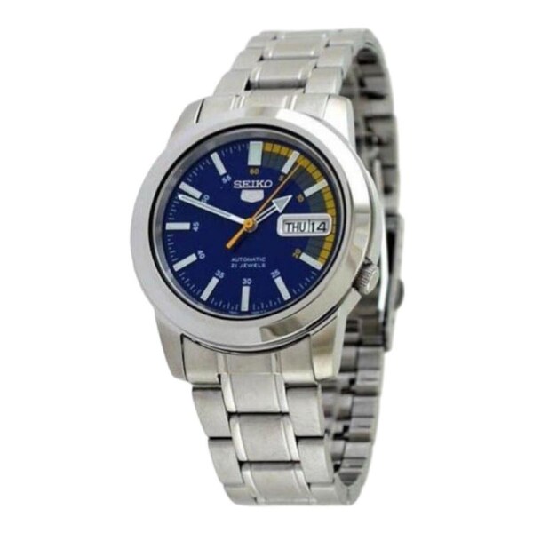 Seiko SNKK27K1 Mens Automatic Watch Blue Dial 21 Jewels Stainless Band 37mm