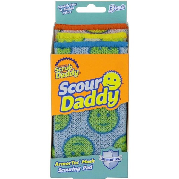 Scrub Daddy’s Scour Daddy Scouring Pad - Heat Treated ArmorTec Mesh to Release Food Particles - Strong, Thick and Absorbent Scouring Pad - 3 Scouring Pads
