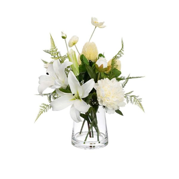 Glamorous Fusion White Liliy 48cm Mixed Artificial Plant Flower Arrangement Decorative