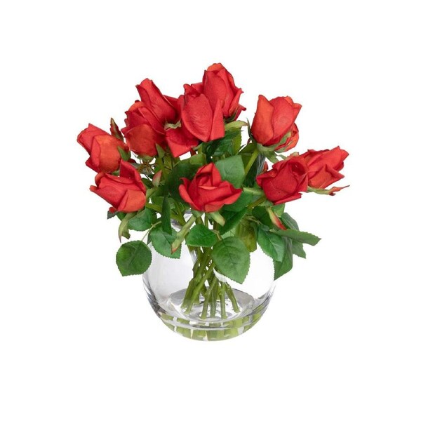 Glamorous Fusion Red Rose 38cm Artificial Plant Flower Arrangement Decorative In Glass
