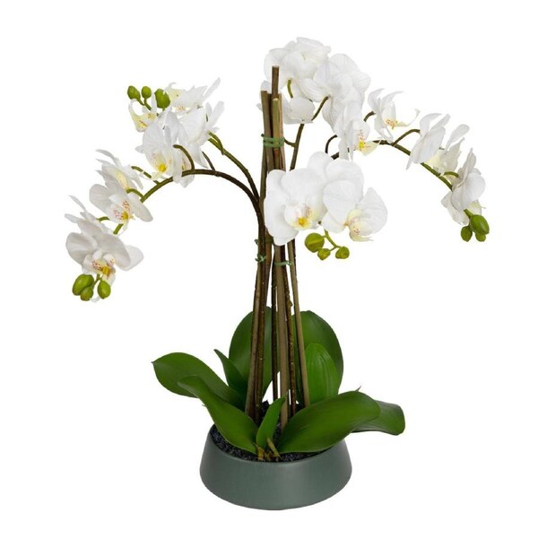 Glamorous Fusion Orchid 48cm Artificial Plant Flower Arrangement Decorative In Footed Bowl