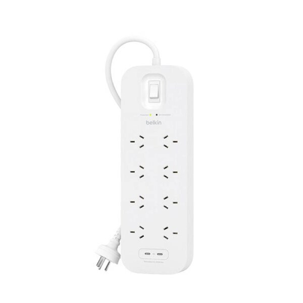 Belkin Connect 8 Outlet Surge Protector With Dual Usb C 30W White