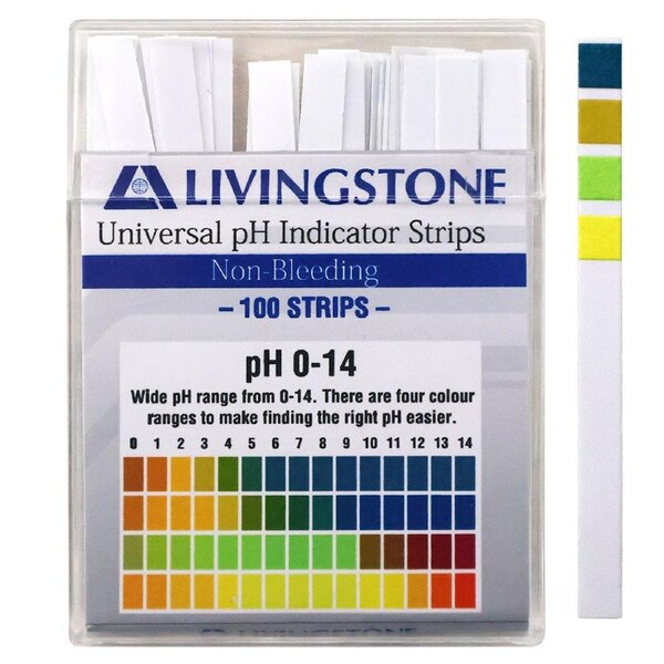 Livingstone Universal pH Indicator Strips, Non Bleeding, 0-14, Biodegradable