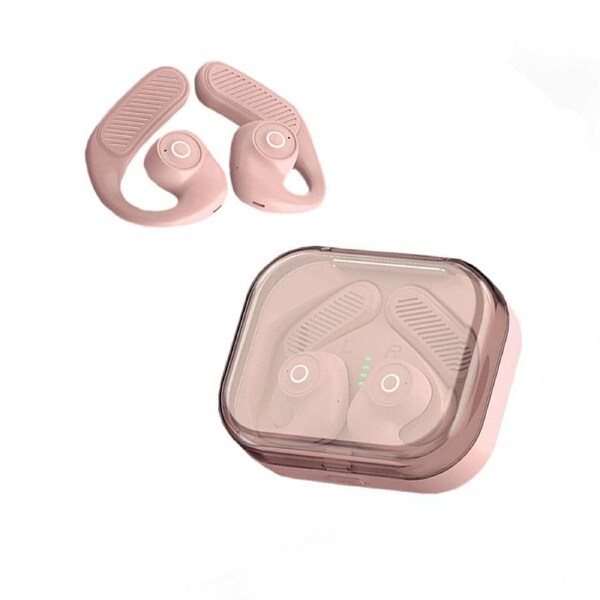 JOYBUY Pink Bluetooth 5.3 Wireless Earbuds with Earhooks HiFi Stereo Noise Cancelling