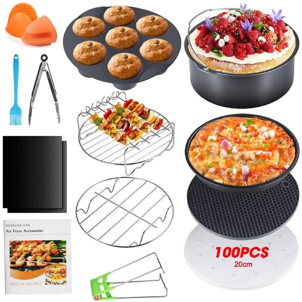JOYBUY 8-Inch XL Air Fryer Accessories Set with Recipe Book – Fits 3.7QT to 5.8QT