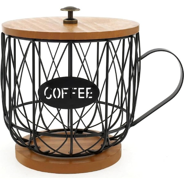 JOYBUY Large Coffee Pod Holder with Wood Lid – K-Cup Organizer for Home Office Coffee Bar