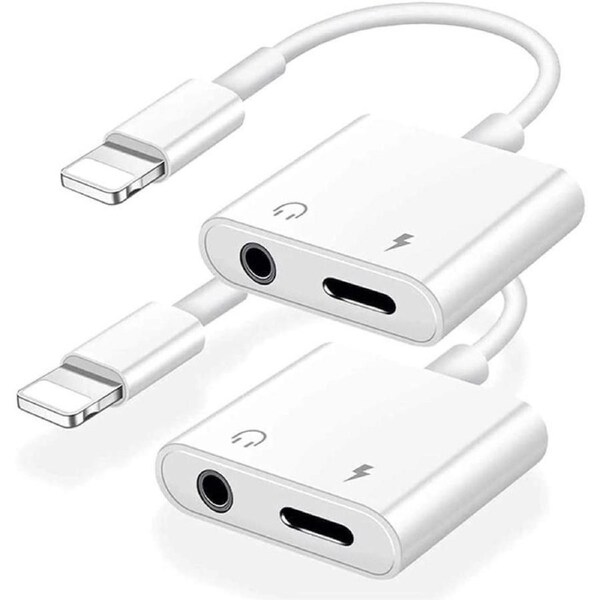 JOYBUY 2 Pack 2-in-1 Lightning Audio + Charging Adapter Splitter for iPhone with 3.5mm AUX – White