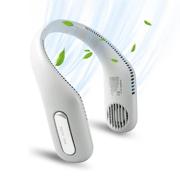 JOYBUY White USB Rechargeable Neck Fan with 360° Cooling and 3 Speeds