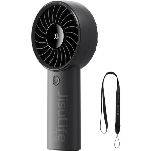 JOYBUY JISULIFE Black Handheld Mini Fan 5000mAh USB Rechargeable 5-Speed with Digital Display