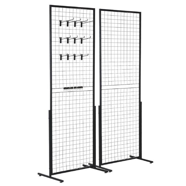 2' x 5.6' Grid Wall Panels Tower, 2 Packs Wire Gridwall Display Racks with T-Base Floorstanding, Double Side Gridwall Panels for Art Craft Shows, Retail Display with Extra Clips and Hooks