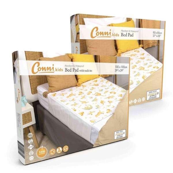 Conni Kids MIXED Reusable Bed Pad and Reusable Bed Pad with tuck-ins - Unicorn and Dinosaur - 2 PACK