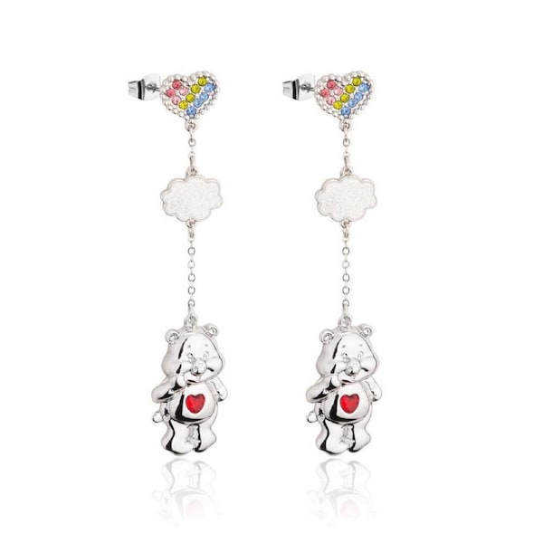 Care Bears Tenderheart Bear Drop Earrings - Gold Plated Brass - Silver