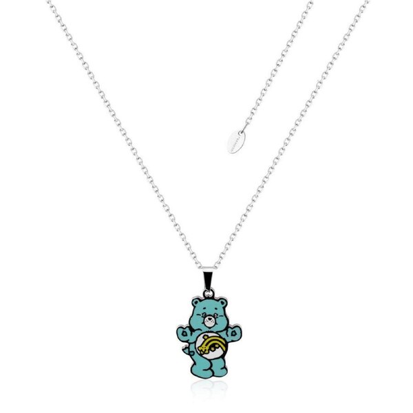 Care Bears Ecc Wish Bear Belly Badge Enamel Necklace - Stainless Steel - Blue
