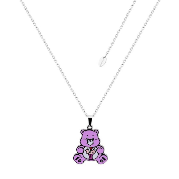 Care Bears Ecc Share Bear Belly Badge Enamel Necklace - Stainless Steel - Pink