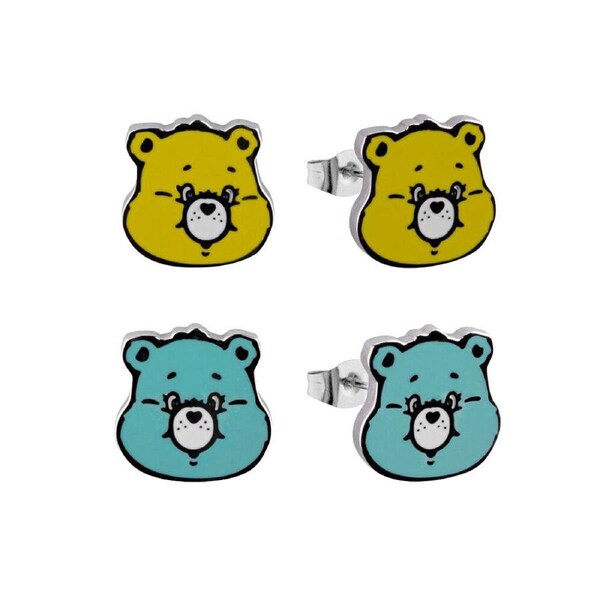 Care Bears Ecc Share Bear Enamel Stud Earrings Stainless Steel - Yellow & Green
