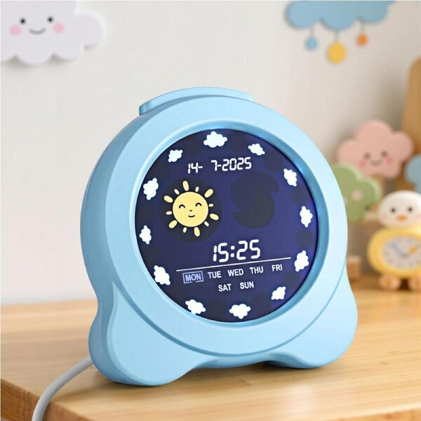 Artiss 3.8" Digital Day Clock Calendar Alarm LCD Children Sleep Trainer Clocks Blue