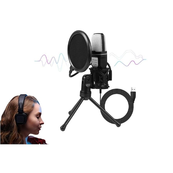 JOYBUY Gaming RGB USB Condenser Microphone for PC with Tripod