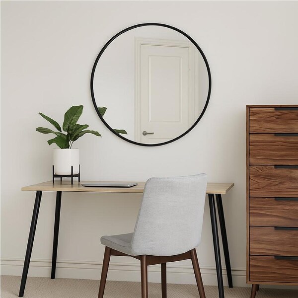 Urban Style Reflections Round Mirror – Black - 80cm Diameter