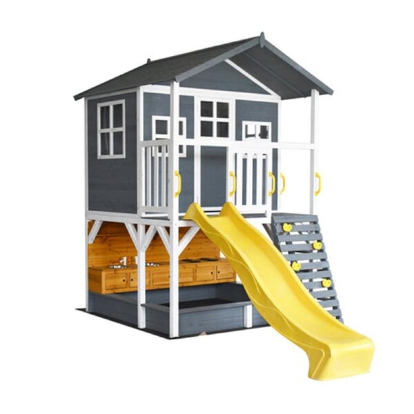 Kidzshack Caboodle Kids Wooden Large Cubby House/Mud Kitchen Yellow Slide 3+