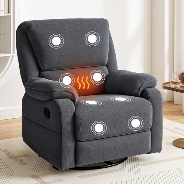 Artiss 360 Swivel Rocking Recliner Chair Corduroy Massage Heated Reclining Chairs Sofa Armchair Lounge Glider Recliner for Living Room Grey