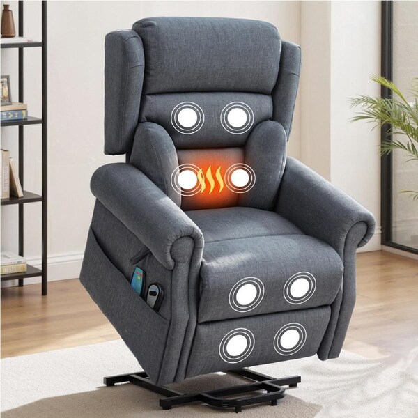 Artiss Electric Recliner Chair with Vibration Massage and Lumbar Heating for Elderly Power Lift Massage Recliner Sofa Fabric Armchair for Living Room Grey