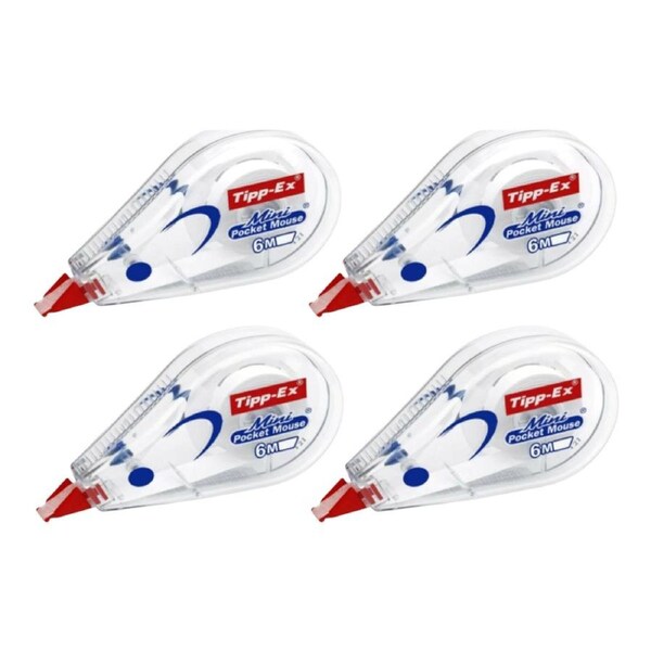 4x Tipp-Ex Mini Pocket Mouse Correction Roller Tape 5mm x 6m White Out School