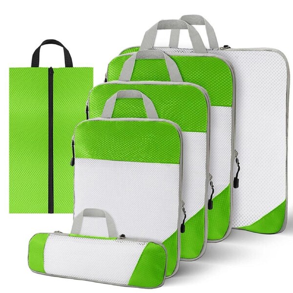 6Pcs Expandable Storage Travel Luggage Bags Compression Packing Cubes Green