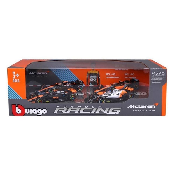 4pc Bburago McLaren #4 Norris Gift Pack Formula 1 Car Toy 1:43 Orange/Black