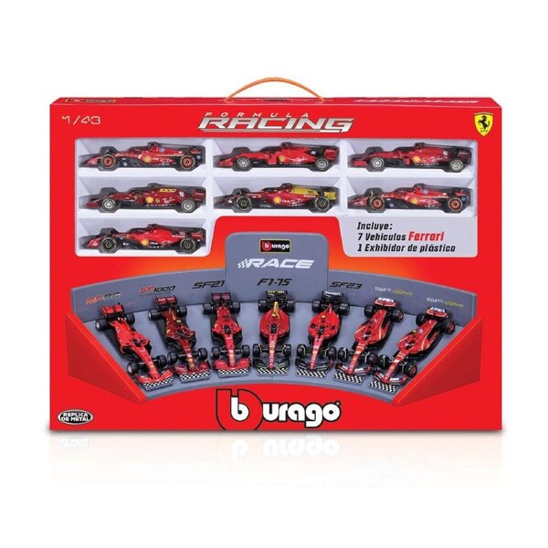 7pc Bburago Ferrari - Collection & Display Stand Formula 1 Car Toy 1:43