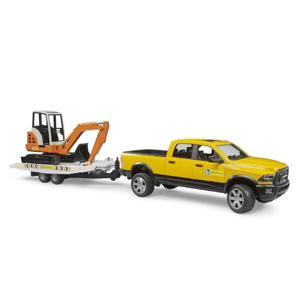 Bruder RAM 2500 Power Wagon Rental Service with Trailer & Mini Excavator