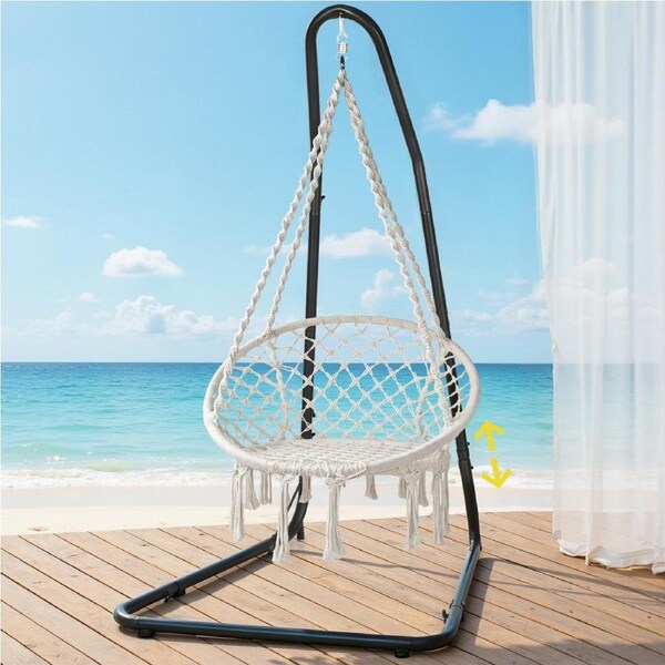 Gardeon Hammock Chair with Stand Outdoor Hanging Swing Chair - Cream