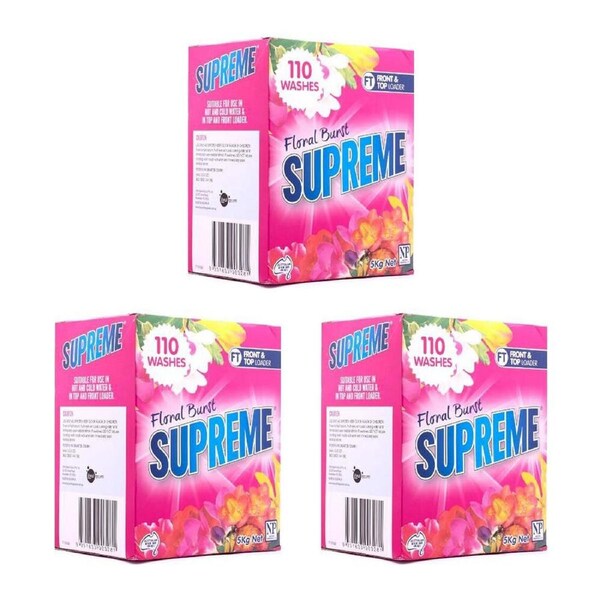 3PK Supreme Front & Top Loader Laundry Detergent Powder w/Floral Burst Scent 5kg